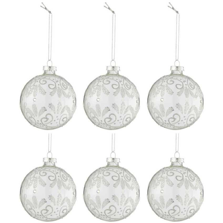Set šesti stříbrných skleněných vánočních ozdob J-Line Ween 10