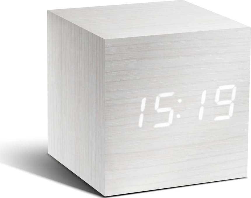 Bílý budík s bílým LED displejem Gingko Cube Click Clock