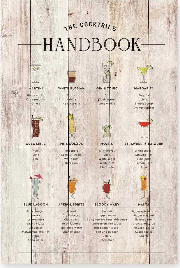 Dřevěná cedule 40x60 cm Cocktails Handbook – Really Nice Things