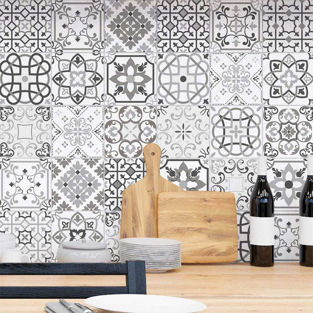 Sada 30 nástěnných samolepek Ambiance Cement Tiles Shade of Gray Bari