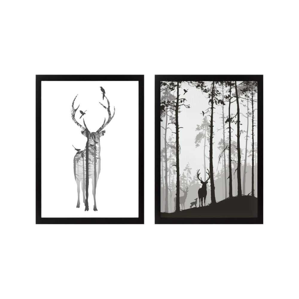 Sada plakátů v rámu 2 ks 34x44 cm Deer – Wallity