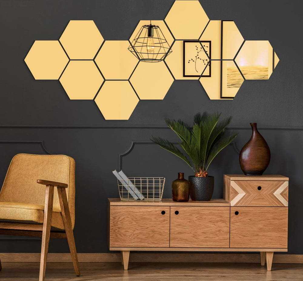 Sada samolepek na zeď 12 ks 17x20 cm Hexagons Gold – Ambiance