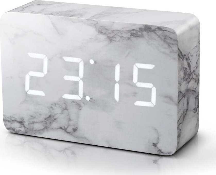 Šedý budík v mramorovém dekoru s bílým LED displejem Gingko Brick Click Clock