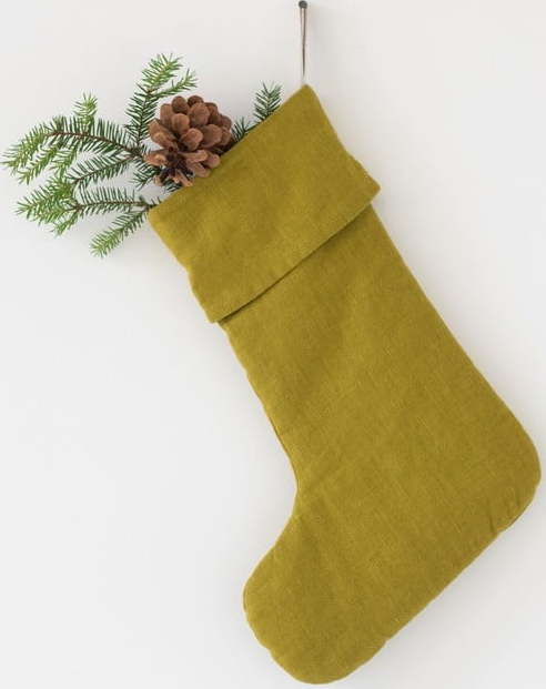 Zelená vánoční lněná závěsná dekorace Linen Tales Christmas Stocking