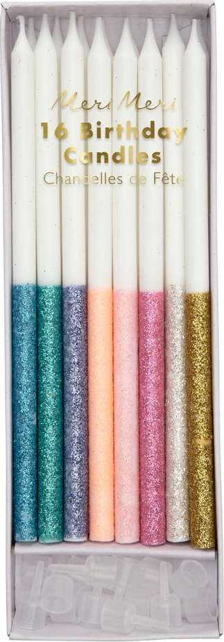 Dortové svíčky v sadě 16 ks Glitter Dipped – Meri Meri