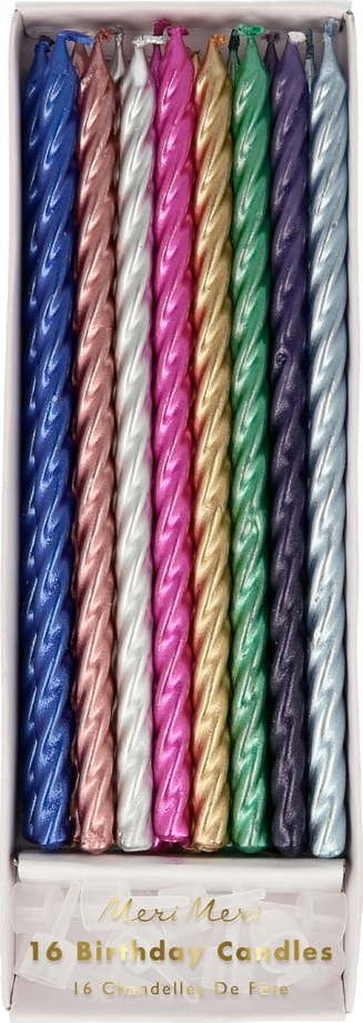 Dortové svíčky v sadě 16 ks Multi Metallic Twisted – Meri Meri