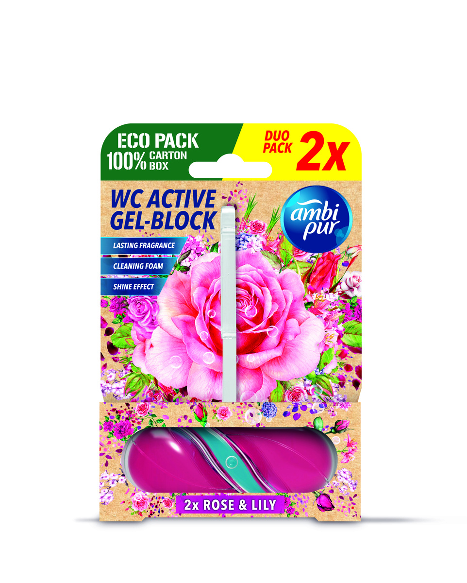 Ambipur WC Active gel-blok růže & lilie 2x 45 g Ambipur