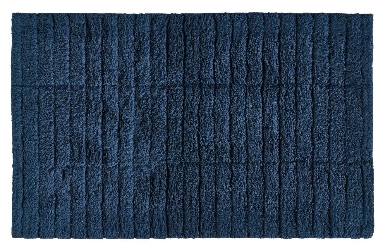 Zone Denmark Tmavě modrá bavlněná koupelnová předložka Tiles 50 x 80 cm