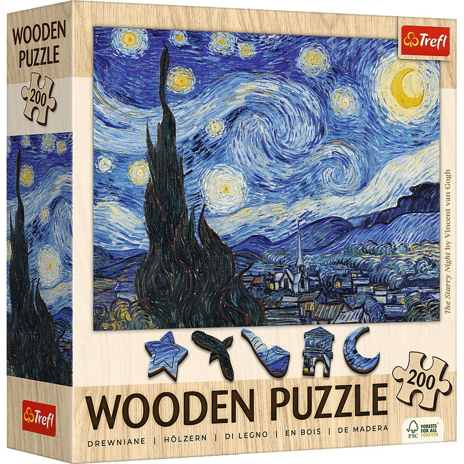 Trefl Dřevěné puzzle 200  - Hvězdná noc - Vincent van Gogh Trefl