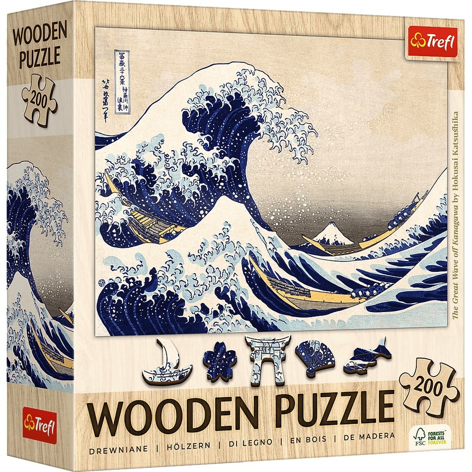 Trefl Dřevěné puzzle 200 - Velká vlna u pobřeží Kanagawy - Hokusai Katsushika Trefl