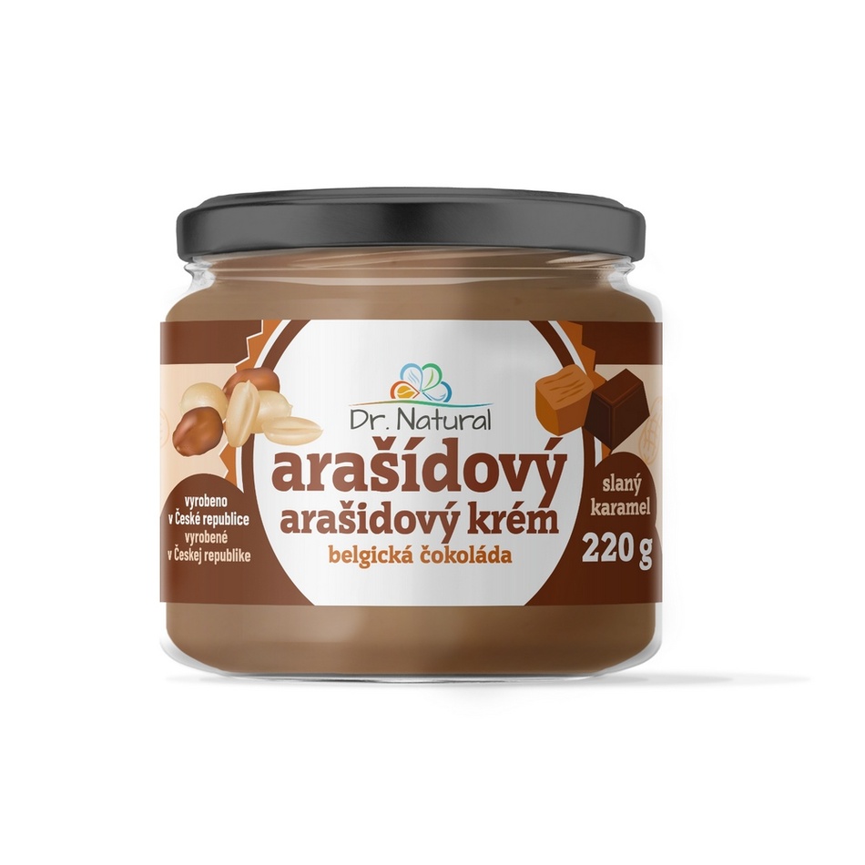 Dr.Natural Arašídový krém jemný belgická čokoláda slaný karamel 220g Dr.Natural