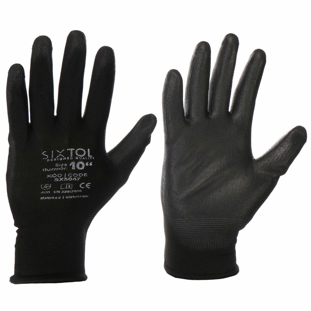 Sixtol Pracovní polyesterové rukavice GLOVE PE-PU 10 černá